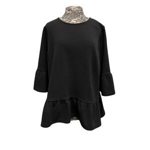 Lane Bryant Top 18/20 Black Bell Sleeve‎ Peplum Handkerchief Hem Corpcore Goth
